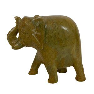 Hand-Carved Small Stone Elephant Figurine Brown Made In India Collectible Decor